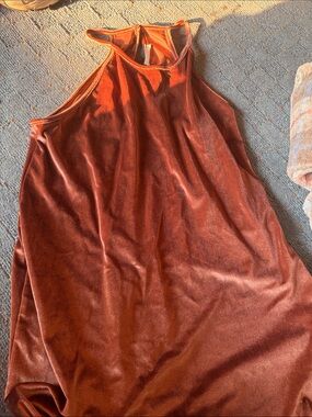 Velvet Rust Orange Halter Dress